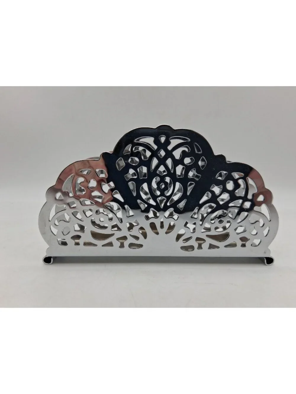 Vintage Irvin Ware USA Chrome/Silver Lace Filigree Napkin Holder/Letter Holder